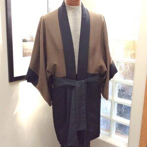 Reversible Black Haori Jacket, Men's Ladies Silk Kimono Jacket Mt Fuji